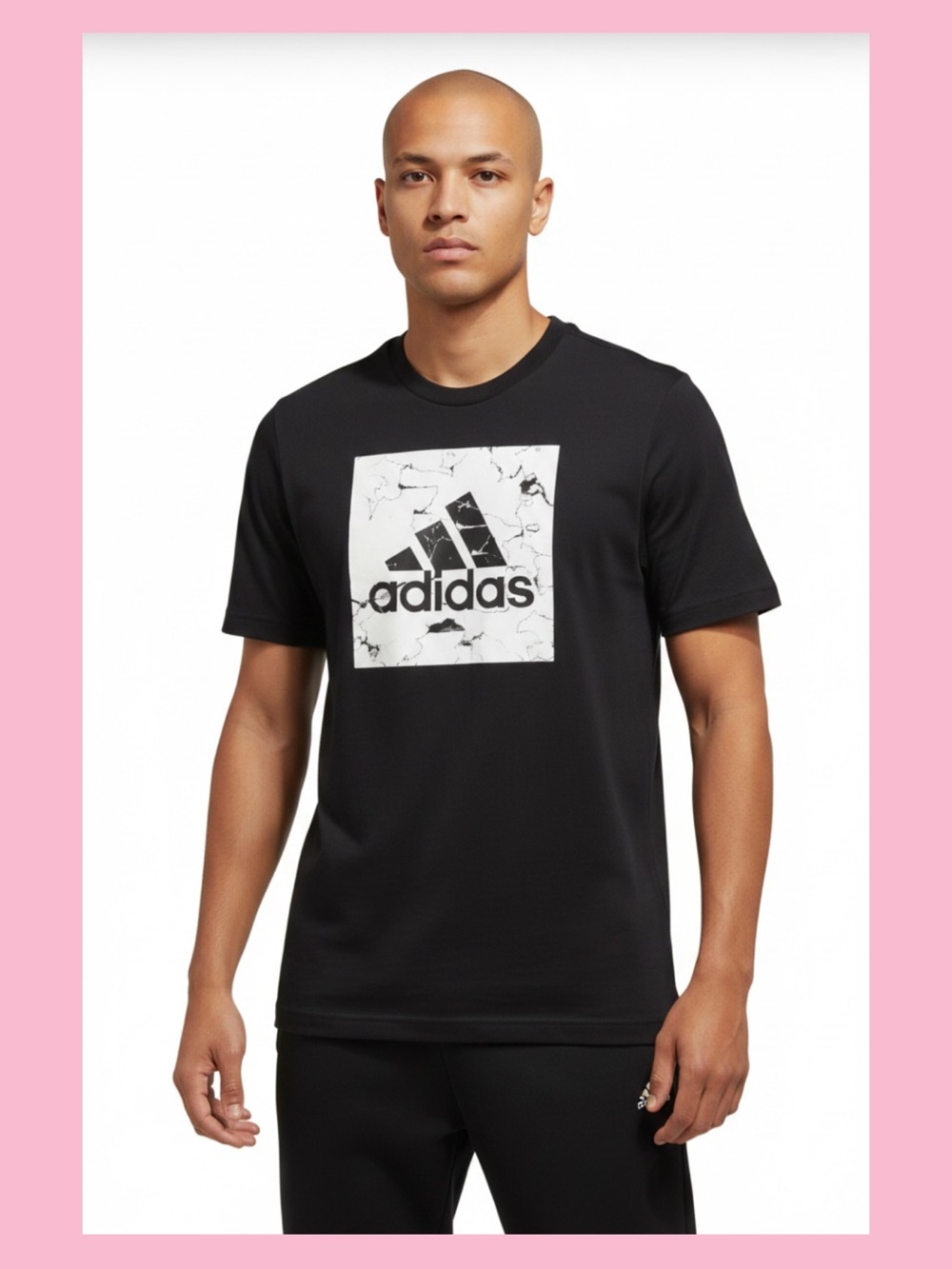 adidas Black Short-Sleeve Tee with White Logo Square